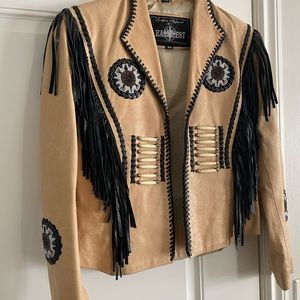 Vintage tan fringe leather jacket